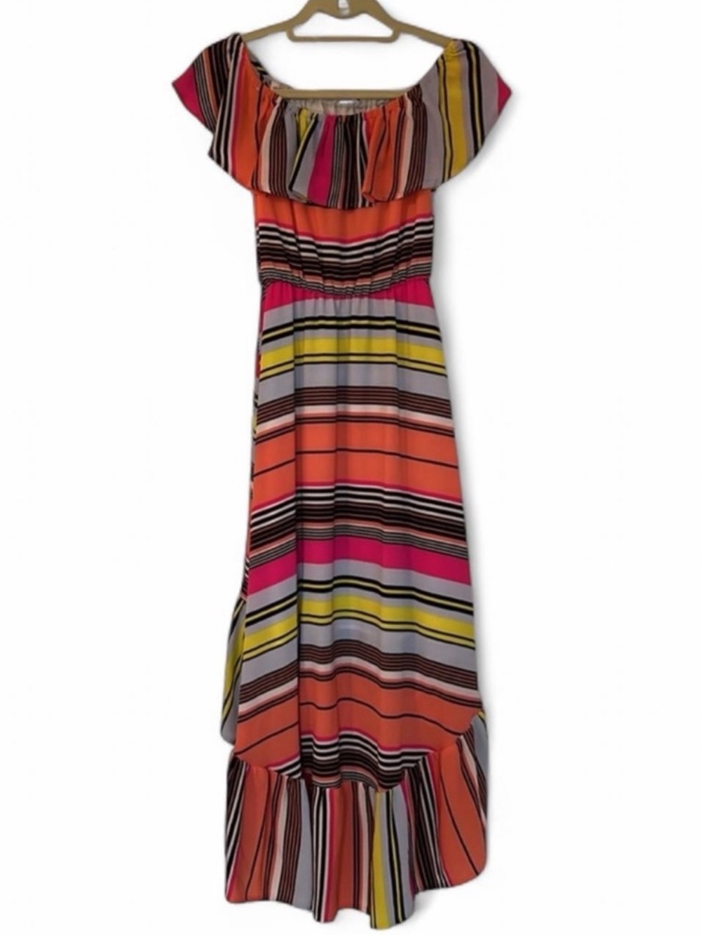 Charles Henry Off Shoulder Stripe Maxi Dress XS - Picture 6 of 12